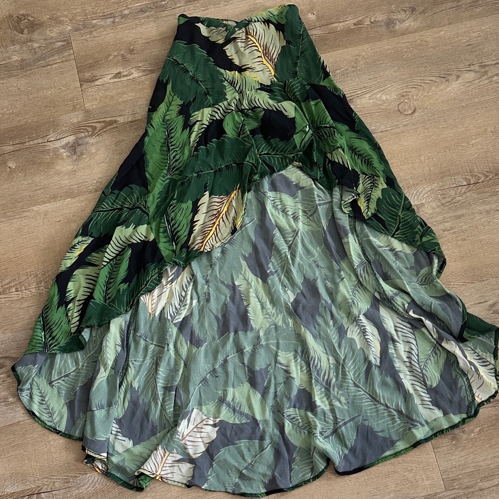 Beach Riot Green Leaf Print High Low Skirt